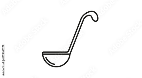 Simple black and white line drawing of a classic soup ladle