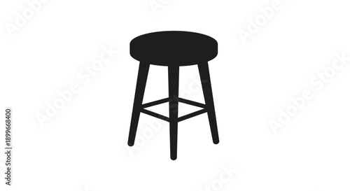 Simple black silhouette of a wooden bar stool on a white background