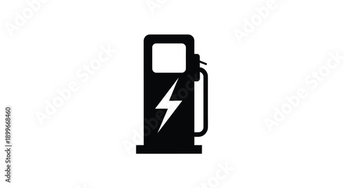Black silhouette of an electric vehicle charging station with a lightning bolt