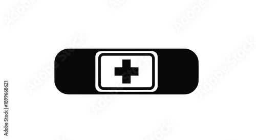 A black adhesive bandage featuring a white medical cross symbol