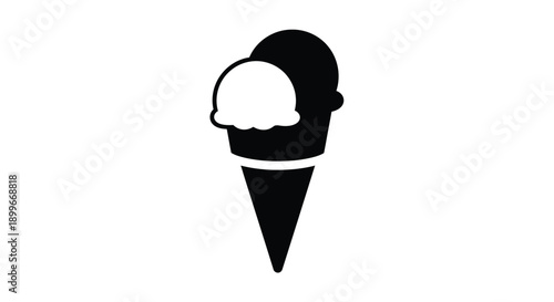 Black and white illustration of an ice cream cone with a single scoop