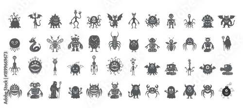 Retro Style One Eyed Monster Doodles, Character Illustrations
