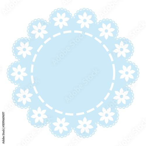 Flower blue round lace frame, tag, label