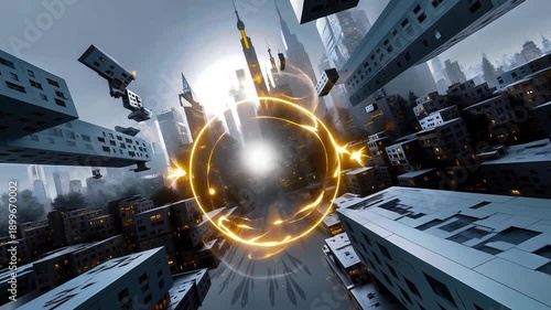 Wallpaper Mural A futuristic city with a large circle in the middle of it Torontodigital.ca