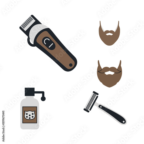 Beard Grooming Tools and Styles Collection.