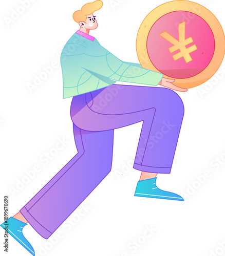 Professional sketch illustration of a figure holding a gold coin, depicting its body movements.
