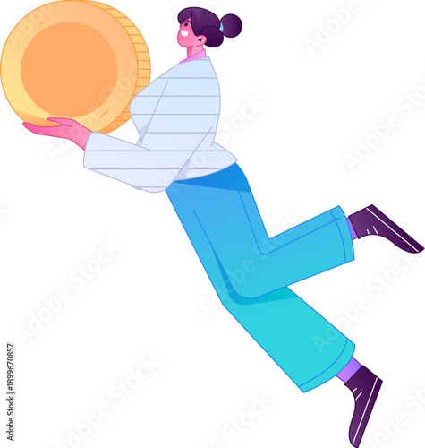 Professional sketch illustration of a figure holding a gold coin, depicting its body movements.
