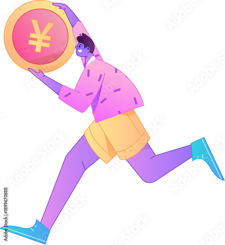 Professional sketch illustration of a figure holding a gold coin, depicting its body movements.

