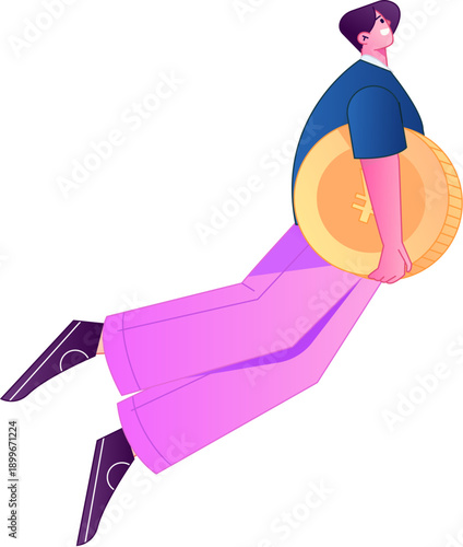 Professional sketch illustration of a figure holding a gold coin, depicting its body movements.
