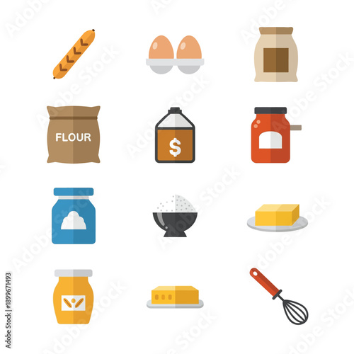 Collection of Baking Ingredients and Utensils Icons.