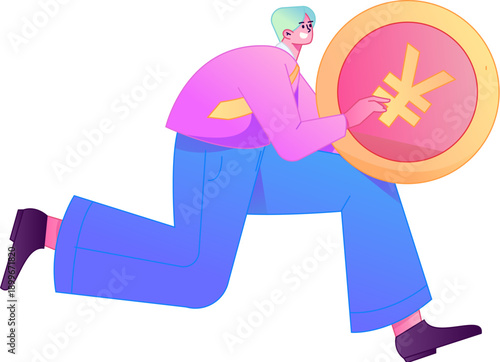 Professional sketch illustration of a figure holding a gold coin, depicting its body movements.
