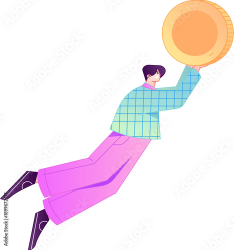 Professional sketch illustration of a figure holding a gold coin, depicting its body movements.

