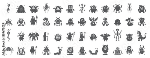 Collection of Cute One Eyed Monsters, Fantasy Doodles, Hand Drawn