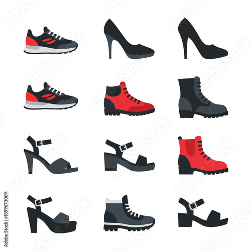 Collection of Diverse Footwear Styles for Men and Women.