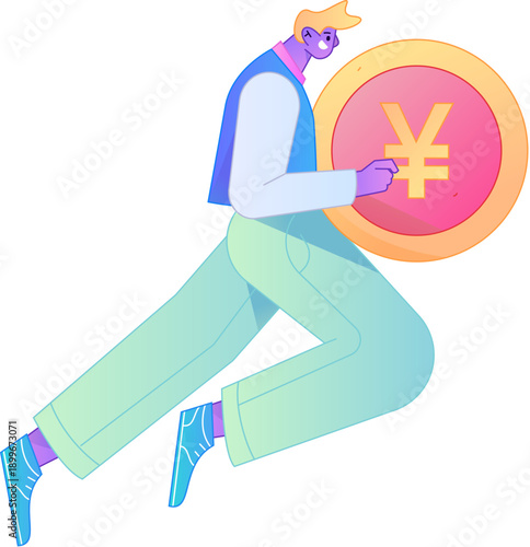 Professional sketch illustration of a figure holding a gold coin, depicting its body movements.
