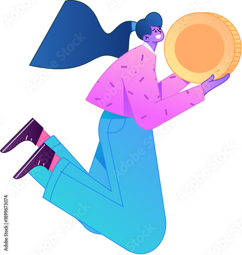 Professional sketch illustration of a figure holding a gold coin, depicting its body movements.
