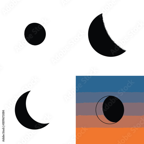 Moon Phase Symbols Black Vector Illustration