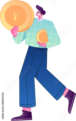 Professional sketch illustration of a figure holding a gold coin, depicting its body movements.
