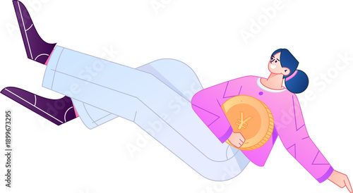 Professional sketch illustration of a figure holding a gold coin, depicting its body movements.
