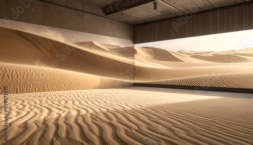Interior with desert scene projected onto walls
