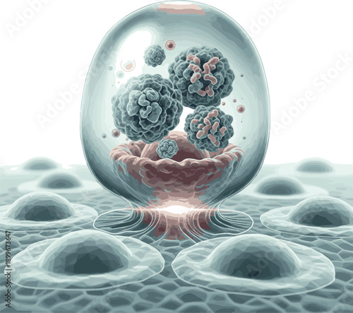 Isolated a realistic Exosome or Encapsulated Collagen Molecules on Skin Cells, 3D Render vector art with white background..