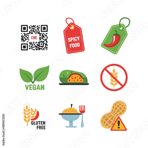 Collection of Food Icons and Symbols for Dietary Needs.