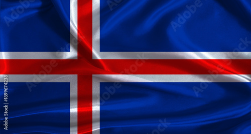Foto Iceland flag with cloth textured background