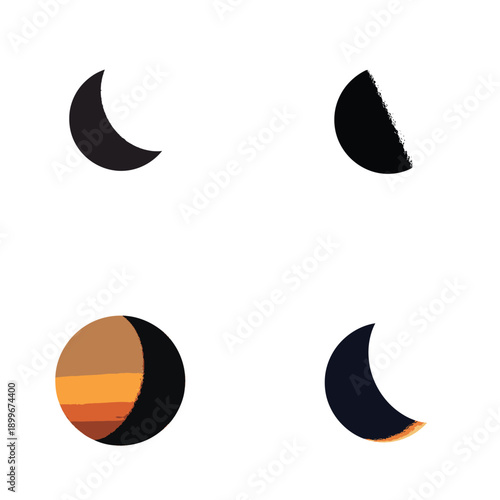 Moon Phase Symbols with Abstract Gradient Vector Illustration