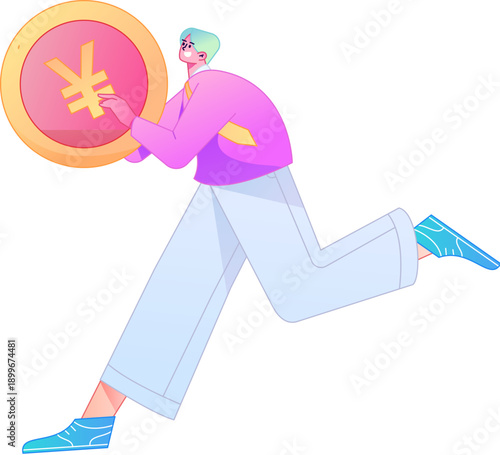 Professional sketch illustration of a figure holding a gold coin, depicting its body movements.
