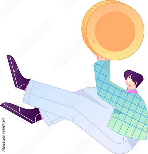 Professional sketch illustration of a figure holding a gold coin, depicting its body movements.
