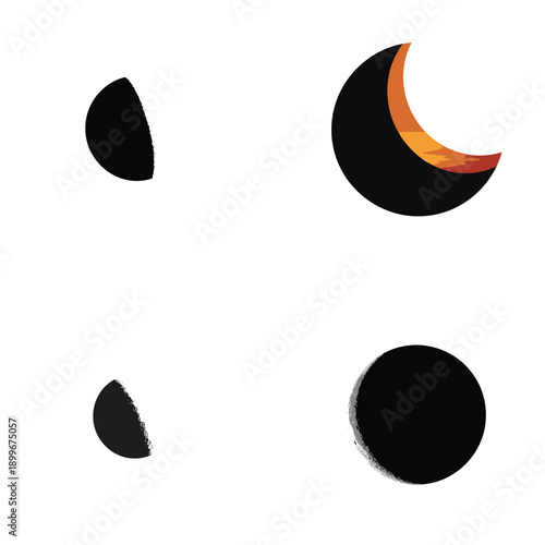 Moon Phases Black Orange Abstract Lunar Vector Illustration