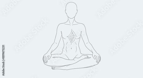 A minimalist line drawing of a person meditating in a lotus position, with a glowing diamond shape on their chest.