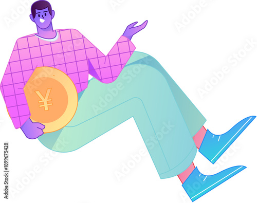 Professional sketch illustration of a figure holding a gold coin, depicting its body movements.
