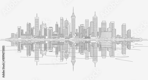  a-city-skyline-reflection-line-art.