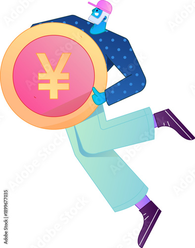 Professional sketch illustration of a figure holding a gold coin, depicting its body movements.
