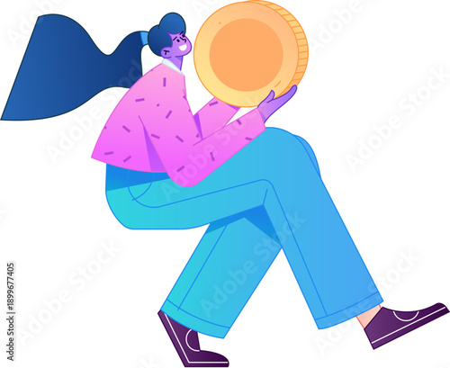 Professional sketch illustration of a figure holding a gold coin, depicting its body movements.
