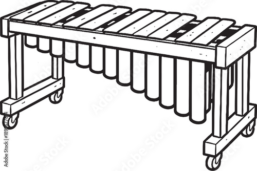 Xylophone Percussion Instrument Black and White Line Art Illustration