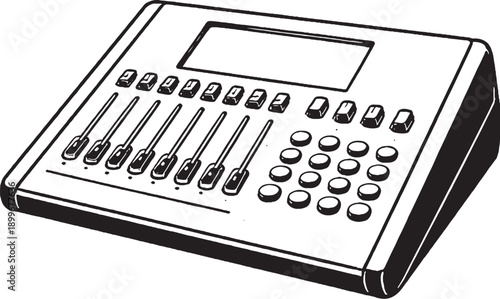 Audio Mixing Console Sound Mixer Black and White Line Art Illustration