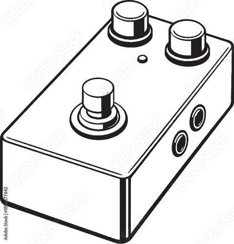 Guitar Effects Pedal Stompbox Black and White Line Art Illustration