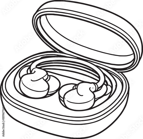 In Ear Monitors in Case Black and White Line Art Icon