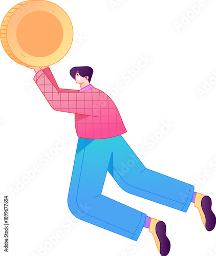 Professional sketch illustration of a figure holding a gold coin, depicting its body movements.
