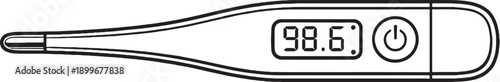 Digital Medical Thermometer Line Art Icon Black and White Healthcare Measurement Device eps
