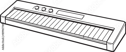 Digital Piano Keyboard Black and White Line Art