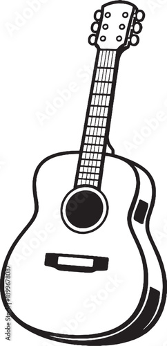 Acoustic Guitar Black and White 3D Lite Line Art Illustration