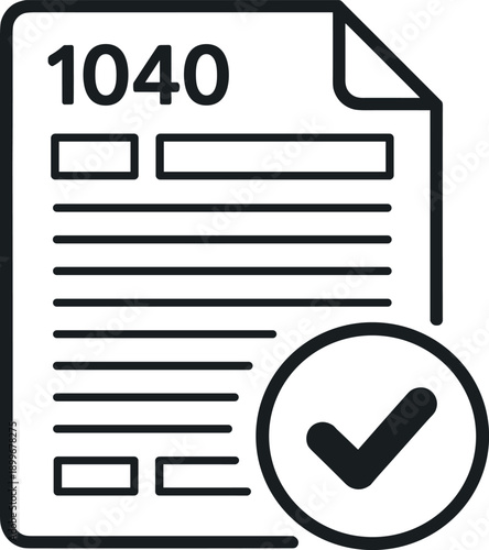 Form 1040 tax document with a checkmark and tick symbol