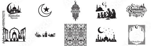 vector silhouettes of grass and wheat ears set