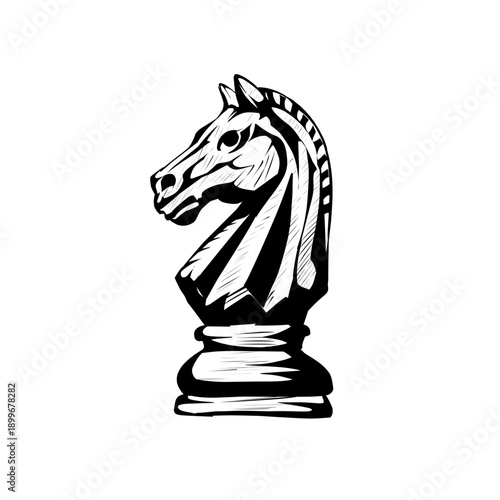 hand drawn minimalist knight chess piece line art vector illustration