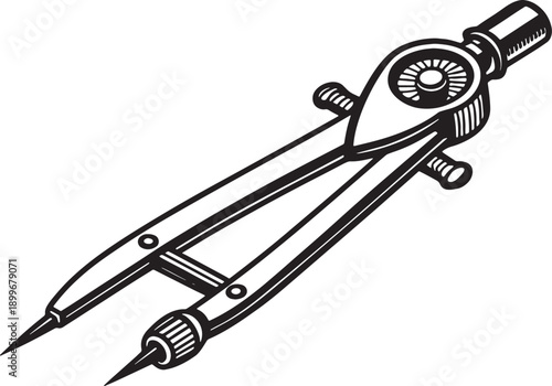 Drafting Compass Tool Isolated on White Background, Geometric Drawing Instrument