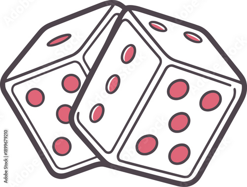 Two White Dice with Pink Dots Showing Three and Four Spots, Vector Illustration