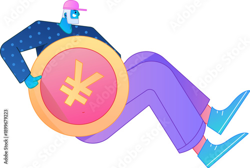 Professional sketch illustration of a figure holding a gold coin, depicting its body movements.
